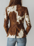 Blazer Sartoriale da Donna con Stampa Muccata Vintage | Giacca Monopetto Strutturata con Revers e Tasche con Pattina