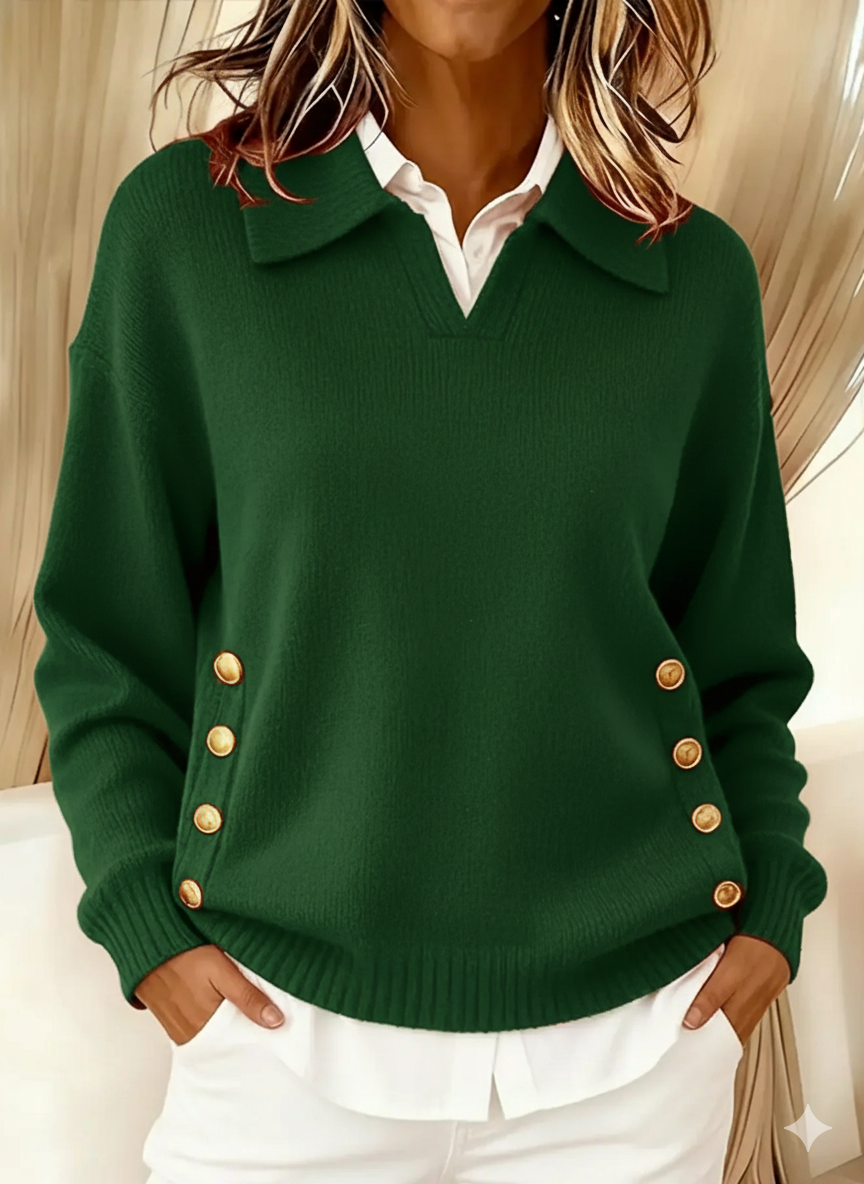 Maglione da Donna con Scollo a V e Colletto Polo | Sweater Casual Morbido a Maniche Lunghe in Maglia Fine