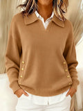 Maglione da Donna con Scollo a V e Colletto Polo | Sweater Casual Morbido a Maniche Lunghe in Maglia Fine