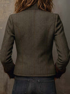 Blazer da Donna Vintage a Spina di Pesce con Finiture a Contrasto | Giacca Sartoriale Elegante con Revers e Tasche con Patta