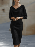 Abito Midi da Donna con Maniche a Pipistrello Drappeggiate | Vestito Elegante a Tubino Morbido