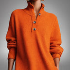 Abito Midi da Donna in Maglia Morbida con Colletto a Bottoni e Tasche | Vestito Casual Elegante a Maniche Lunghe