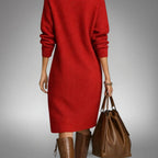 Abito Midi da Donna in Maglia Morbida con Colletto a Bottoni e Tasche | Vestito Casual Elegante a Maniche Lunghe