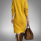 Abito Midi da Donna in Maglia Morbida con Colletto a Bottoni e Tasche | Vestito Casual Elegante a Maniche Lunghe