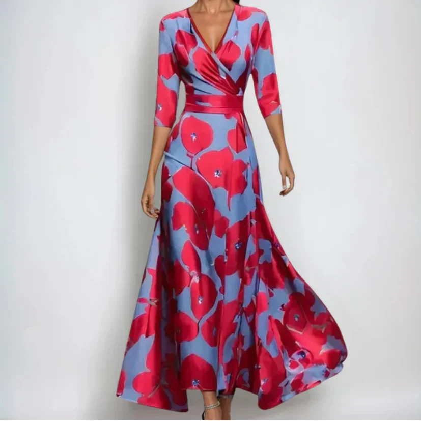 Abito Lungo Floreale da Donna Elegante | Modello a Portafoglio