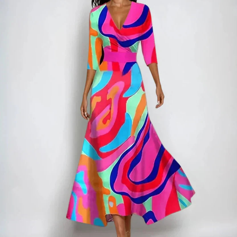 Abito Lungo Floreale da Donna Elegante | Modello a Portafoglio