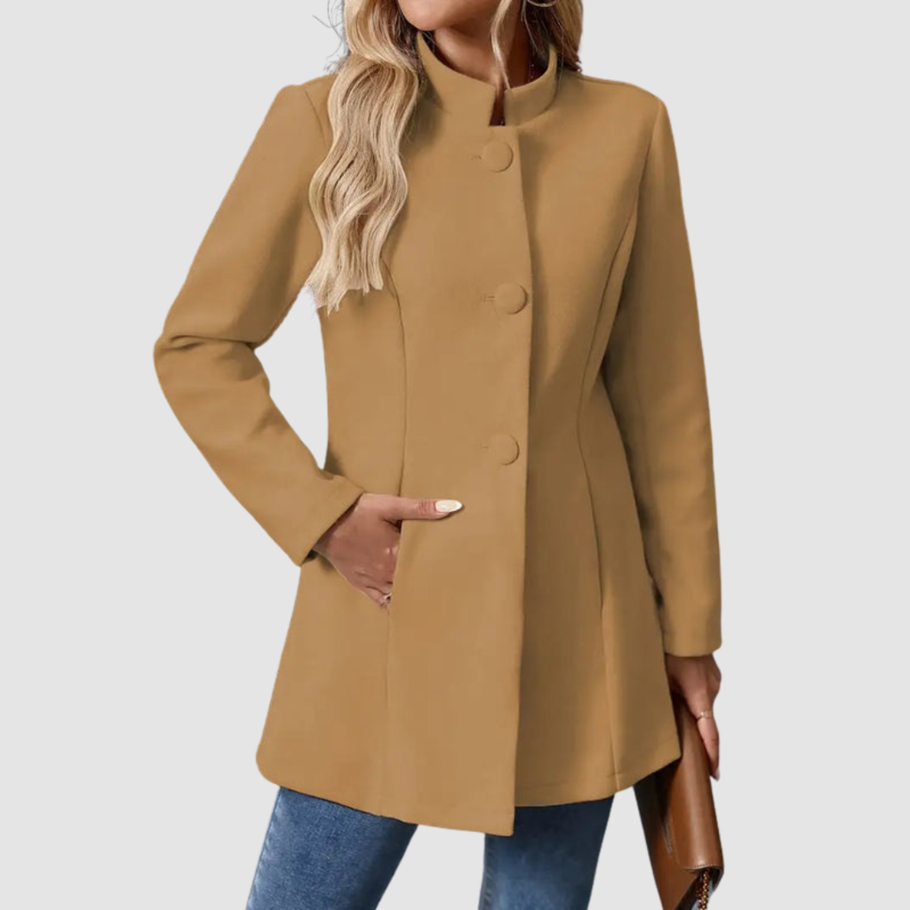 Giacca Sartoriale da Donna con Collo alla Coreana | Soprabito Elegante Monopetto con Bottoni Rivestiti