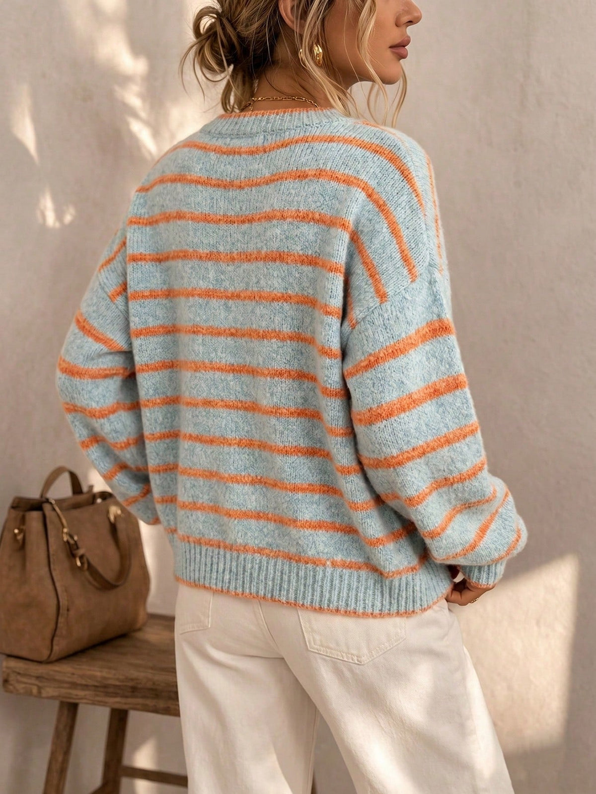 Cardigan Morbido in Maglia a Righe dal Taglio Rilassato
