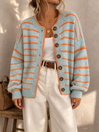 Cardigan Morbido in Maglia a Righe dal Taglio Rilassato