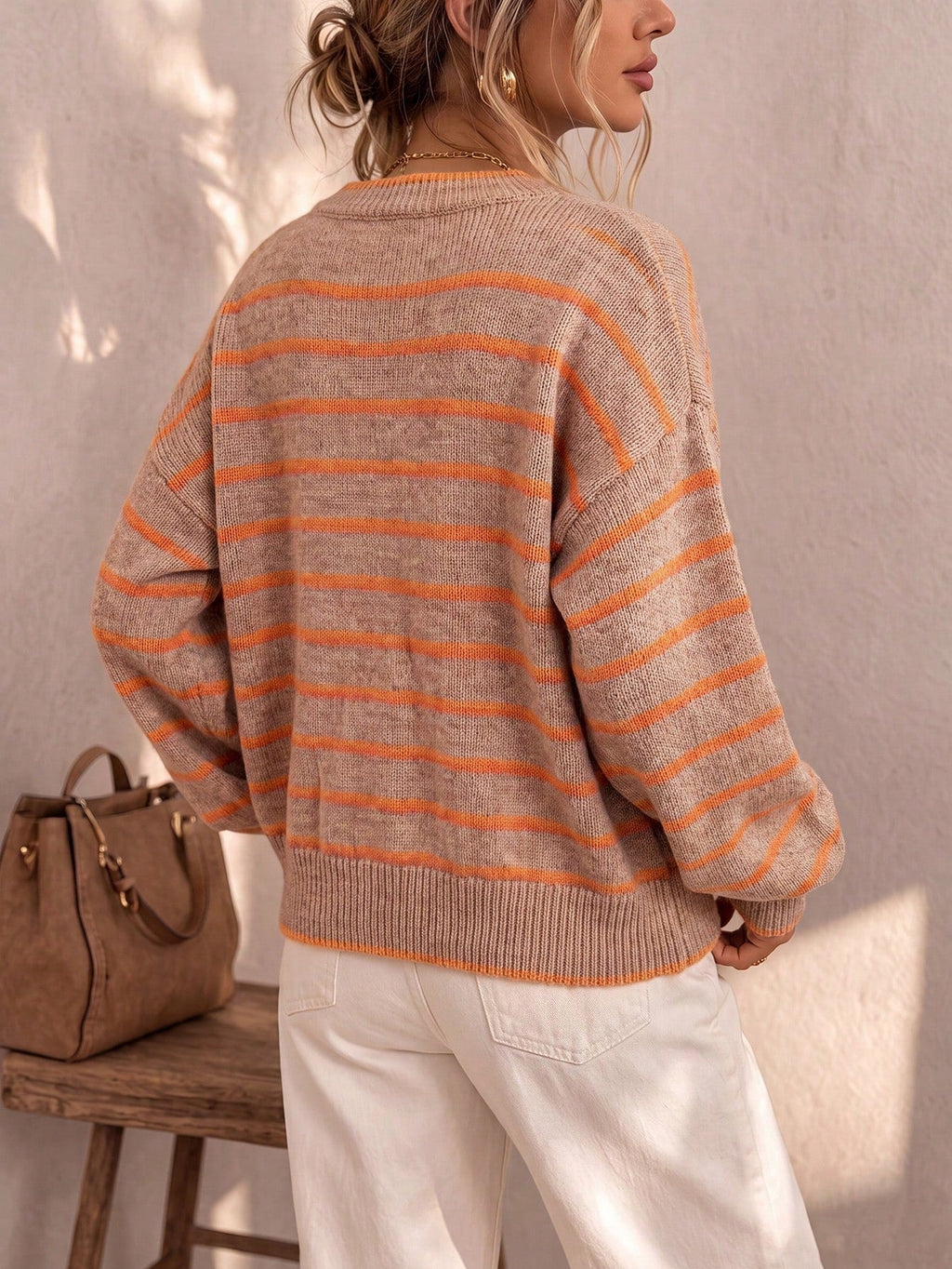 Cardigan Morbido in Maglia a Righe dal Taglio Rilassato