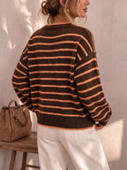 Cardigan Morbido in Maglia a Righe dal Taglio Rilassato
