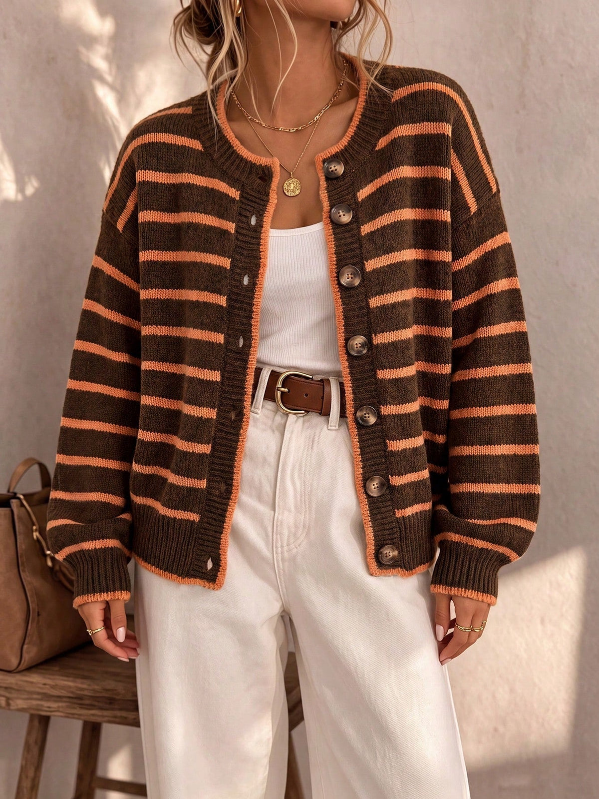 Cardigan Morbido in Maglia a Righe dal Taglio Rilassato