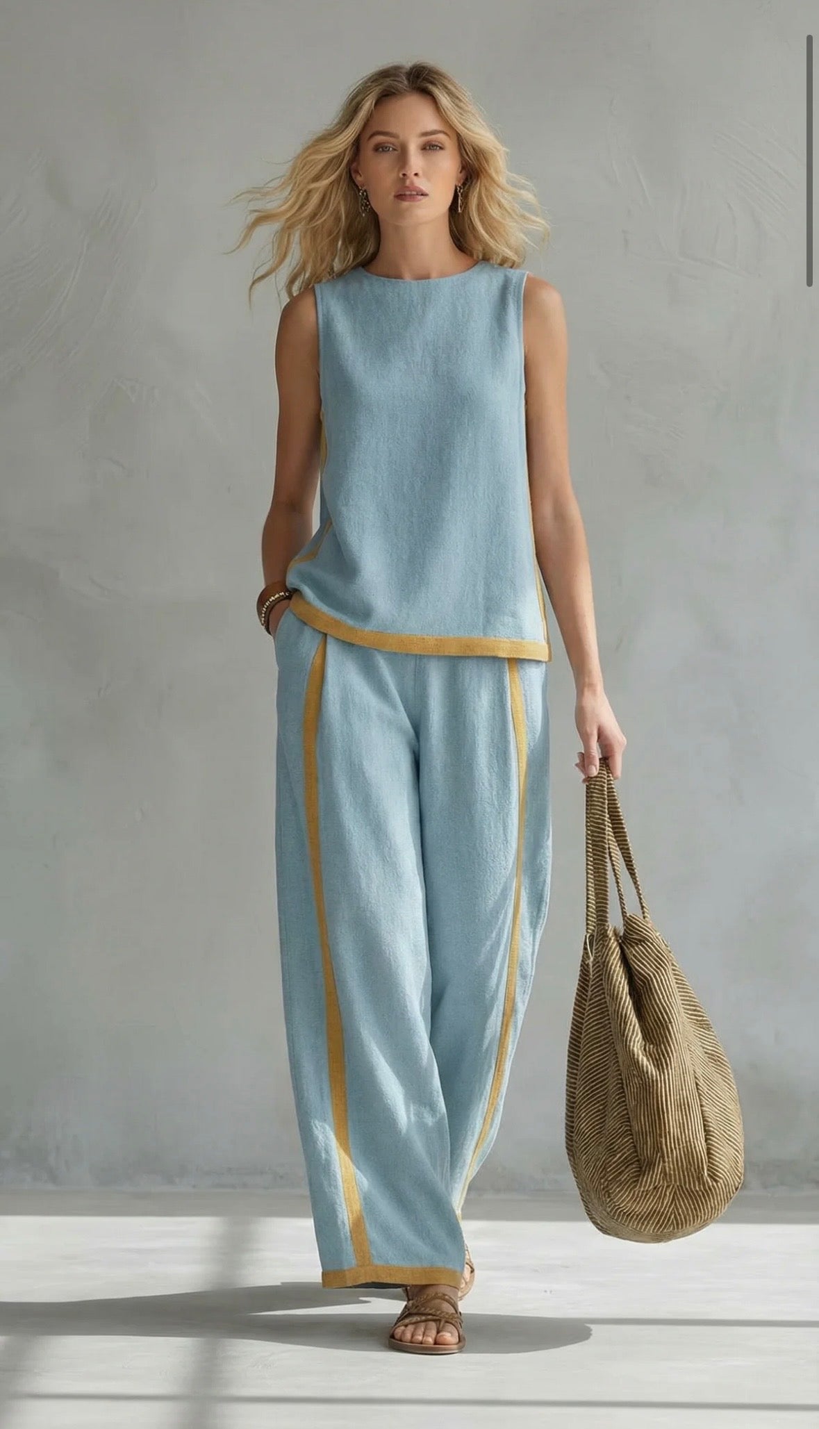 Completo da Donna a Due Pezzi Elegante con Profili a Contrasto | Top Senza Maniche e Pantaloni Ampi