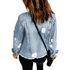Giacca di Jeans da Donna con Strappi ed Effetto Consumato | Giubbotto Denim Vintage con Orlo Sfilacciato e Tasche sul Petto
