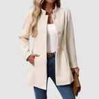 Giacca Sartoriale da Donna con Collo alla Coreana | Soprabito Elegante Monopetto con Bottoni Rivestiti