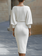 Abito Midi da Donna con Maniche a Pipistrello Drappeggiate | Vestito Elegante a Tubino Morbido