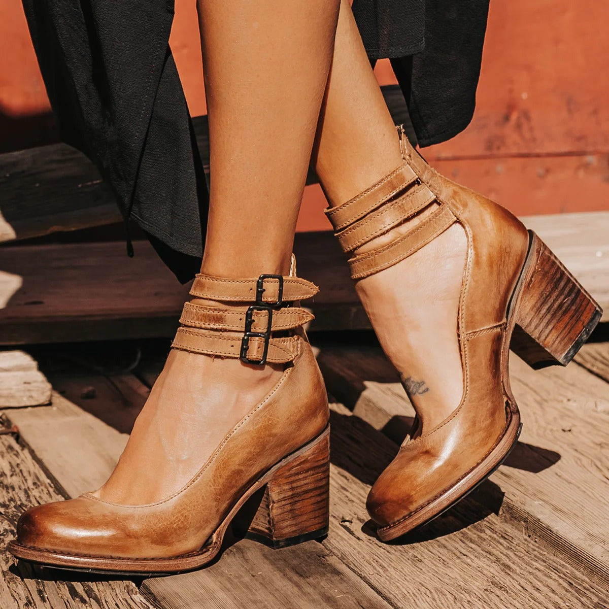 Scarpe Décolleté con Tacco Largo da Donna e Cinturini alla Caviglia con Fibbie | Scarpe Vintage a Tacco Medio Comode