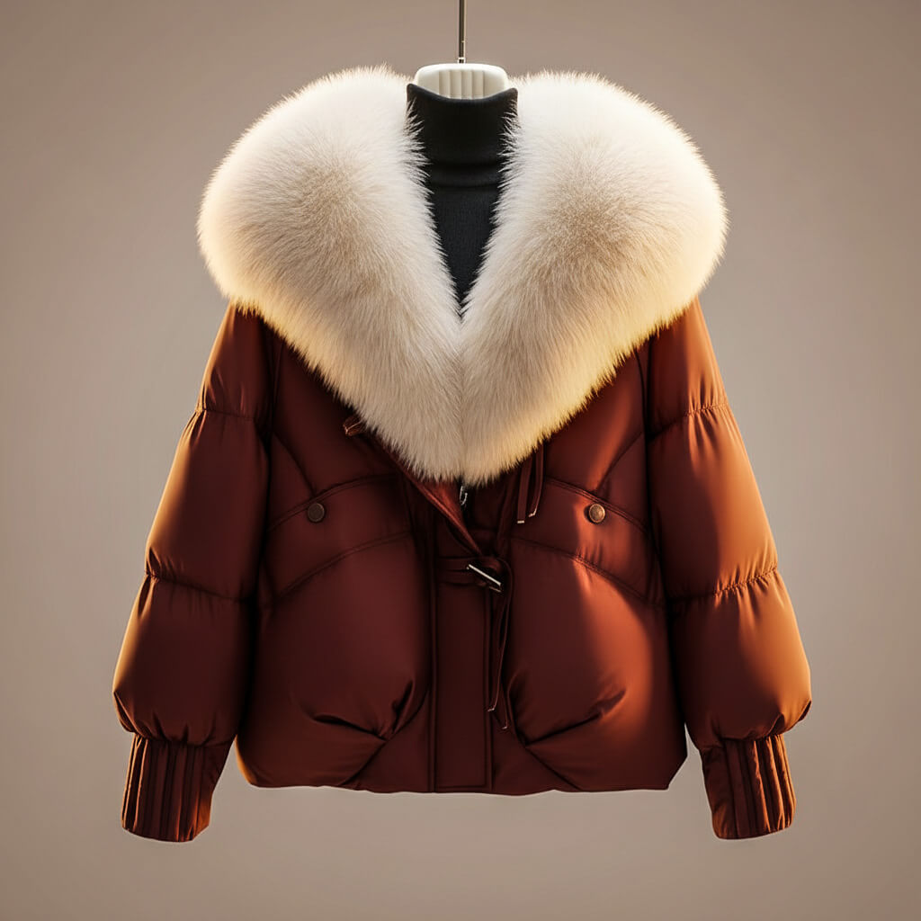 Cappotto corto elegante donna con collo in pelliccia sintetica