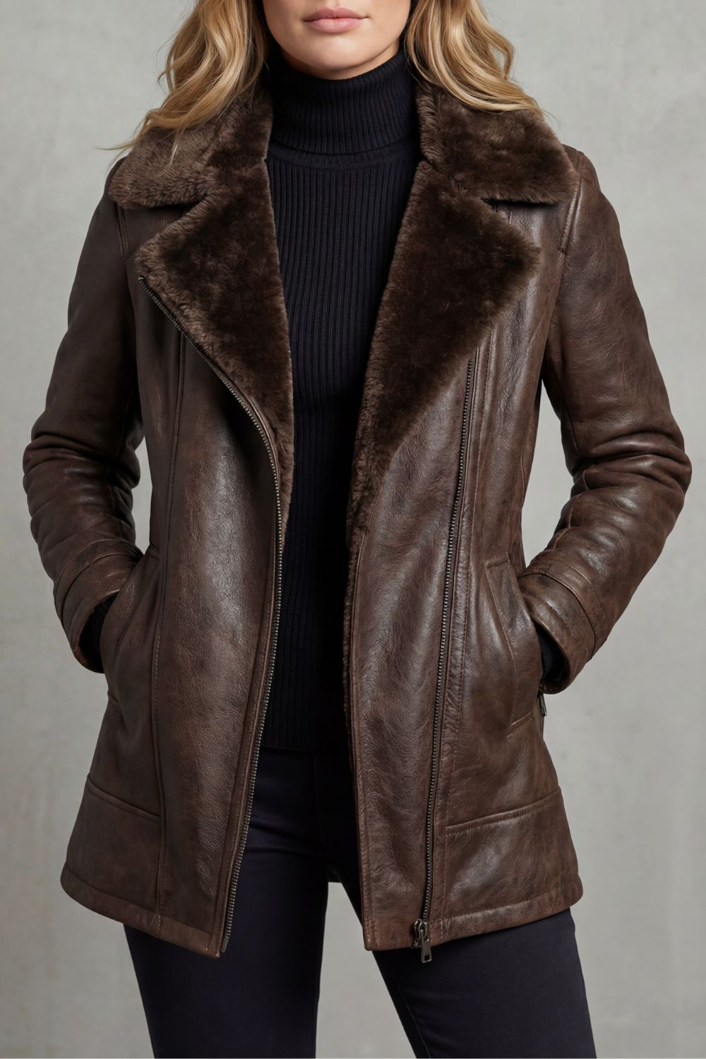 Giacca da Donna in Similpelle con Interno in Montone Shearling
