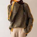 Maglione da Donna a Collo Alto con Righe Laterali a Contrasto | Pullover Invernale Caldo in Maglia Morbida con Spacchi Laterali