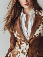 Blazer Sartoriale da Donna con Stampa Muccata Vintage | Giacca Monopetto Strutturata con Revers e Tasche con Pattina