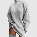Abito Corto da Donna in Maglia a Coste con Collo Alto | Vestito Invernale Morbido a Tunica Maniche a Pipistrello