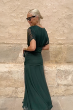 Abito Lungo Elegante da Donna con Scollo a V e Stampa Floreale Fantasy