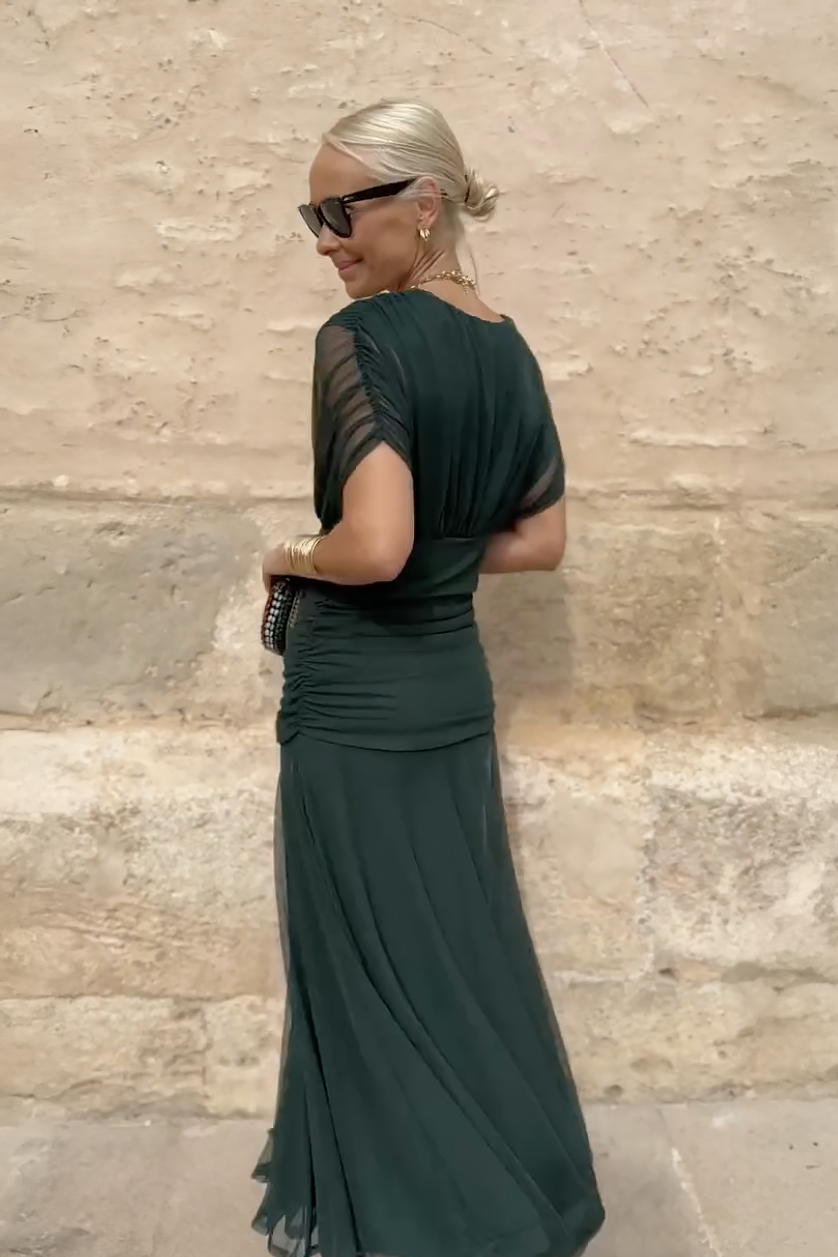 Abito Lungo Elegante da Donna con Scollo a V e Stampa Floreale Fantasy