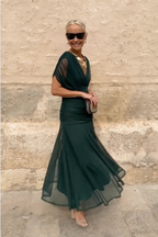 Abito Lungo Elegante da Donna con Scollo a V e Stampa Floreale Fantasy