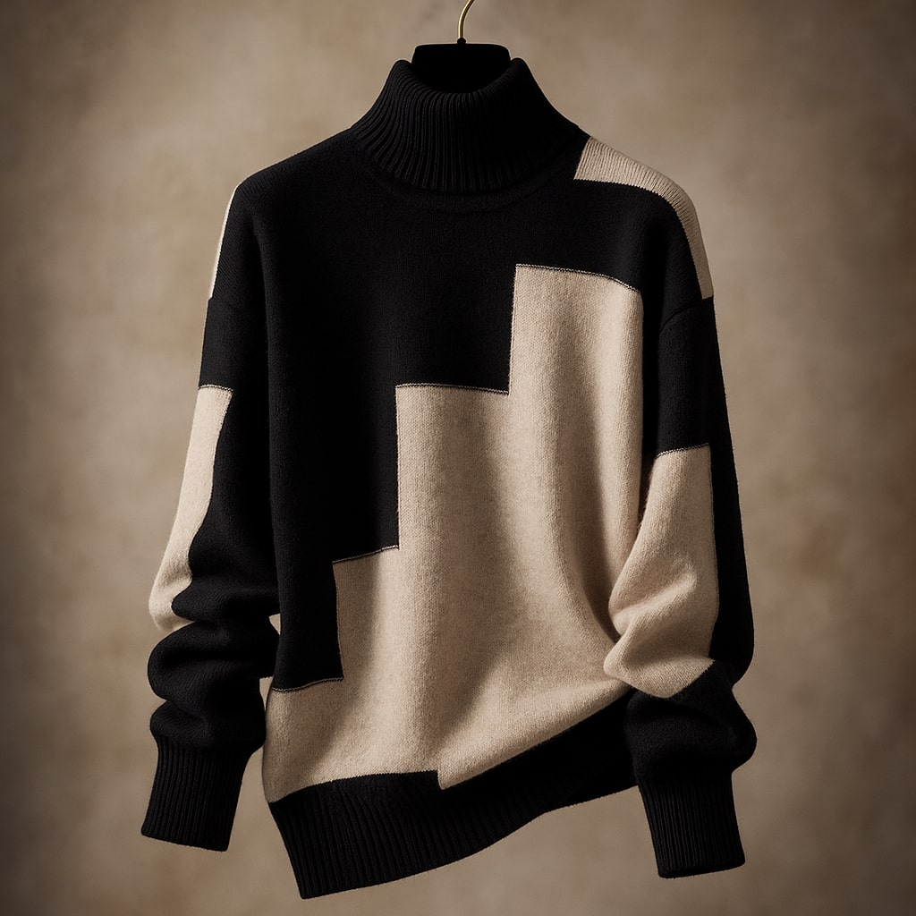 Maglione a Collo Alto da Donna a Fantasia Geometrica | Sweater Invernale Caldo in Maglia Pesante