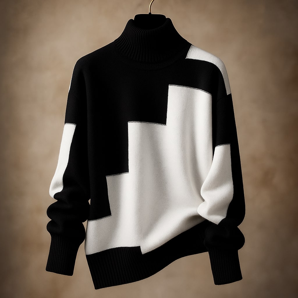Maglione a Collo Alto da Donna a Fantasia Geometrica | Sweater Invernale Caldo in Maglia Pesante
