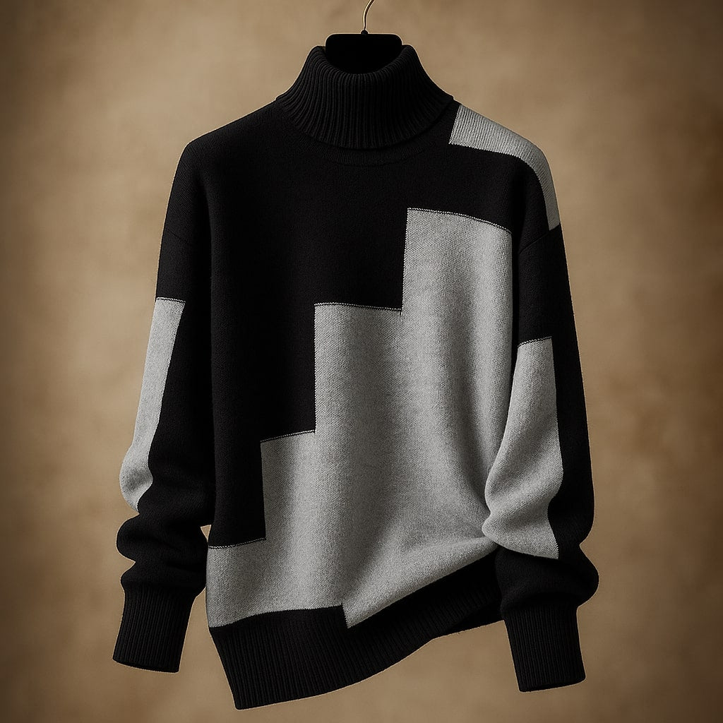 Maglione a Collo Alto da Donna a Fantasia Geometrica | Sweater Invernale Caldo in Maglia Pesante
