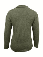 Top Elegante da Donna a Maniche Lunghe con Colletto e Mezza Zip | Blusa Morbida con Scollo a V e Cursore ad Anello