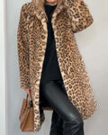 Cappotto Lungo da Donna in Pelliccia Sintetica Leopardata | Soprabito Caldo Maculato con Colletto Revers