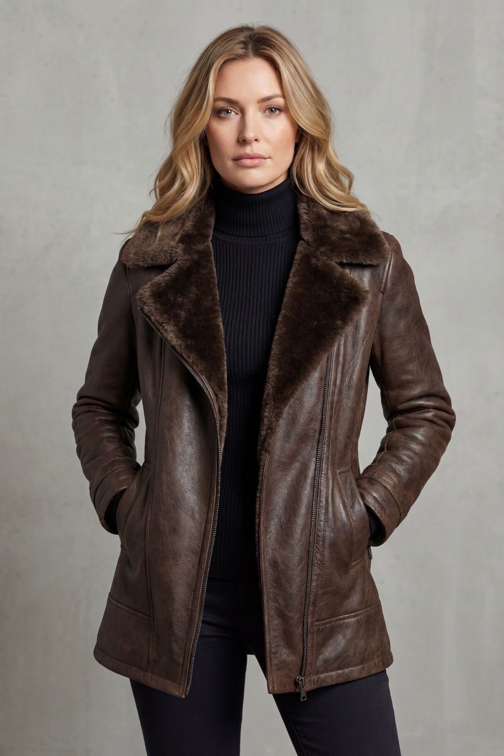 Giacca da Donna in Similpelle con Interno in Montone Shearling