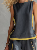 Completo da Donna a Due Pezzi Elegante con Profili a Contrasto | Top Senza Maniche e Pantaloni Ampi