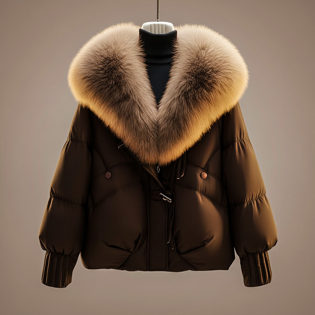 Cappotto corto elegante donna con collo in pelliccia sintetica