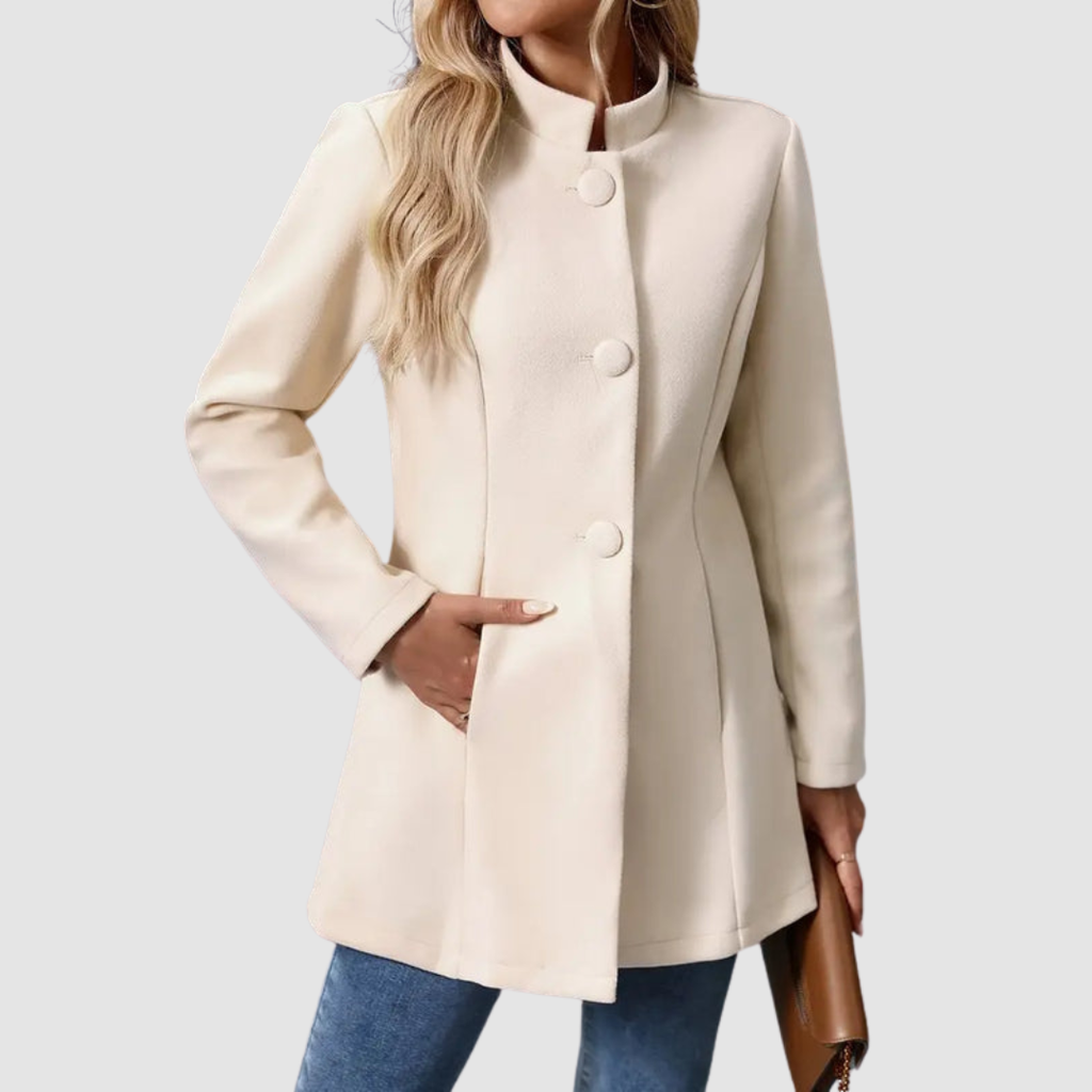 Giacca Sartoriale da Donna con Collo alla Coreana | Soprabito Elegante Monopetto con Bottoni Rivestiti