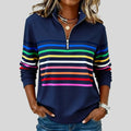 Felpa donna con mezza zip a righe multicolore