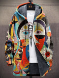 Giacca Felpa Lunga da Donna con Cappuccio e Zip Foderata in Caldo Peluche | Cardigan con Stampa Geometrica Artistica e Tasche