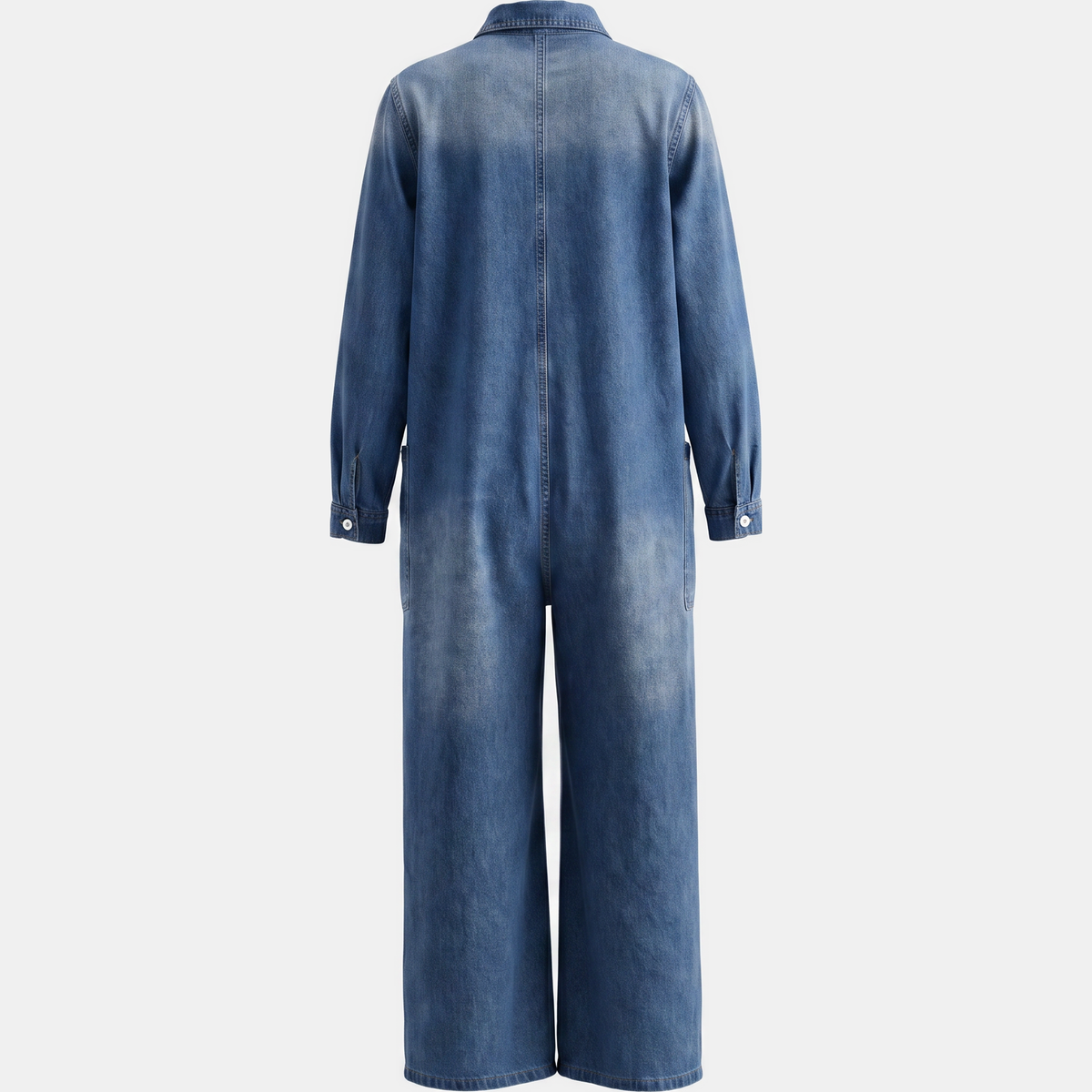 Tuta Intera Donna in Denim Lavato a Gamba Larga con Bottoni