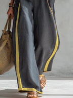 Completo da Donna a Due Pezzi Elegante con Profili a Contrasto | Top Senza Maniche e Pantaloni Ampi