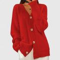 Cardigan da Donna in Maglia Morbida con Scollo a V e Bottoni | Cardigan Aperto a Trecce con Finiture a Costine