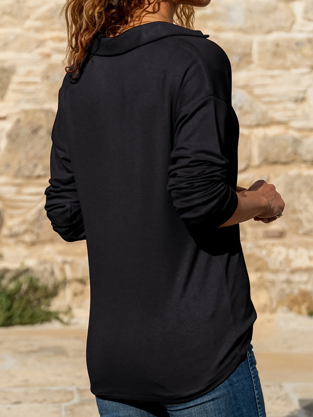 Top Elegante da Donna a Maniche Lunghe con Colletto e Mezza Zip | Blusa Morbida con Scollo a V e Cursore ad Anello