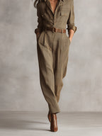 Tuta Intera Elegante da Donna a Gamba Larga | Jumpsuit a Quadri con Cintura e Colletto