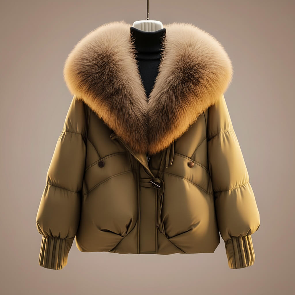 Cappotto corto elegante donna con collo in pelliccia sintetica
