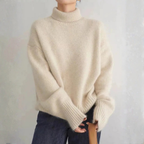 Maglione da Donna a Collo Alto in Maglia Morbida a Costine | Pullover Dolcevita Caldo Invernale con Spacchi sui Polsini