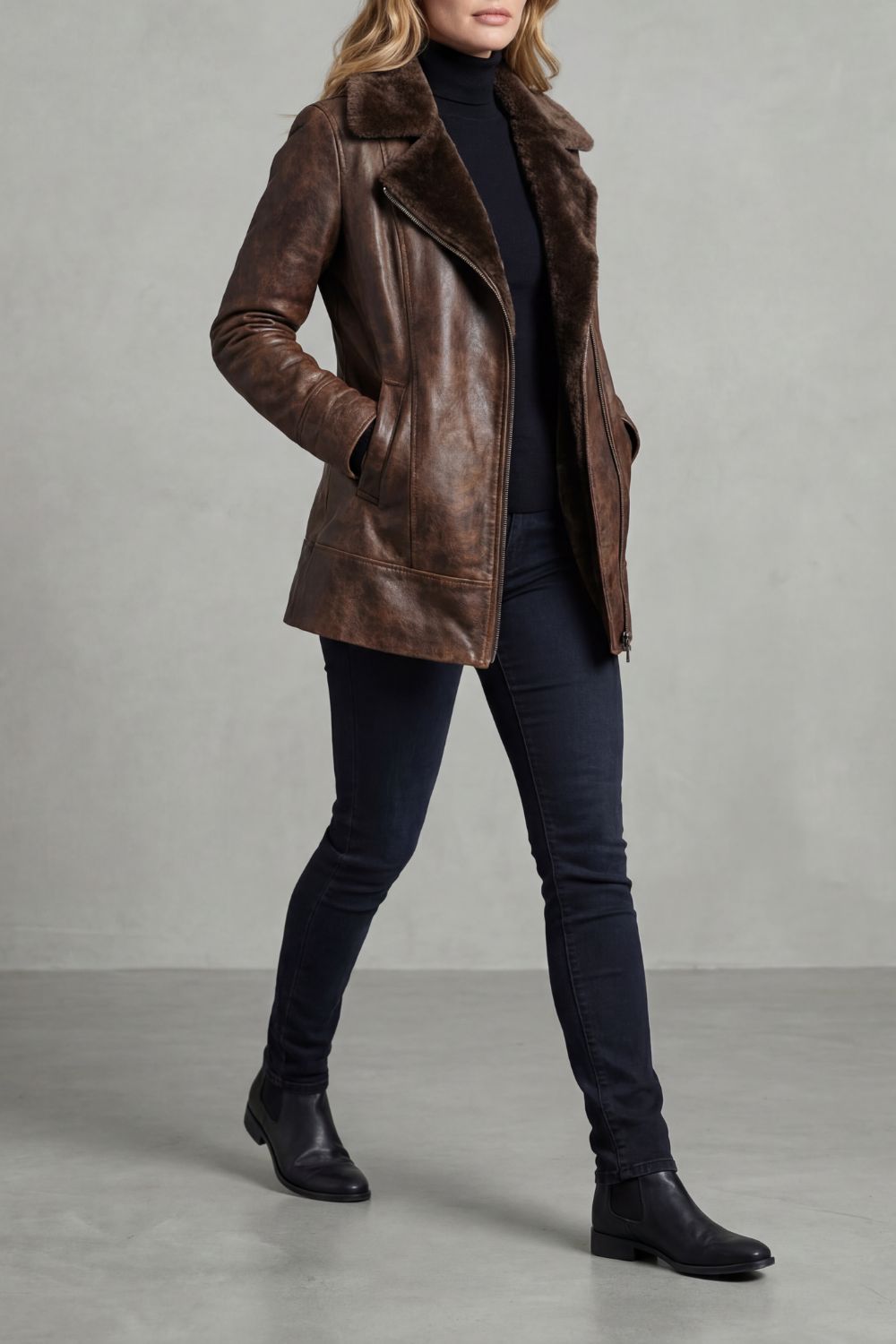Giacca da Donna in Similpelle con Interno in Montone Shearling
