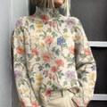 Maglione da Donna a Collo Alto in Maglia con Motivo Floreale | Pullover Dolcevita Invernale Caldo a Maniche Lunghe