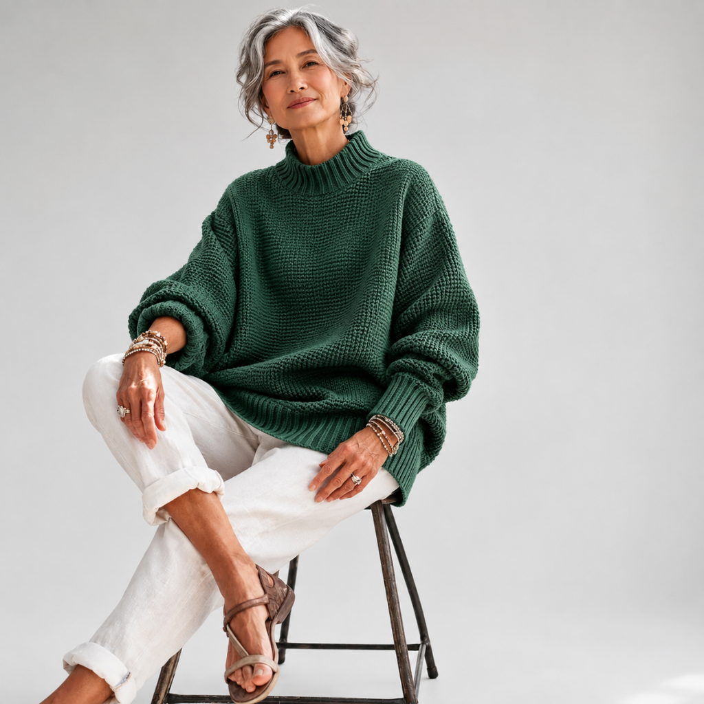 Maglione Morbido da Donna a Collo Alto Rialzato | Sweater Casual Caldo in Maglia Lavorata